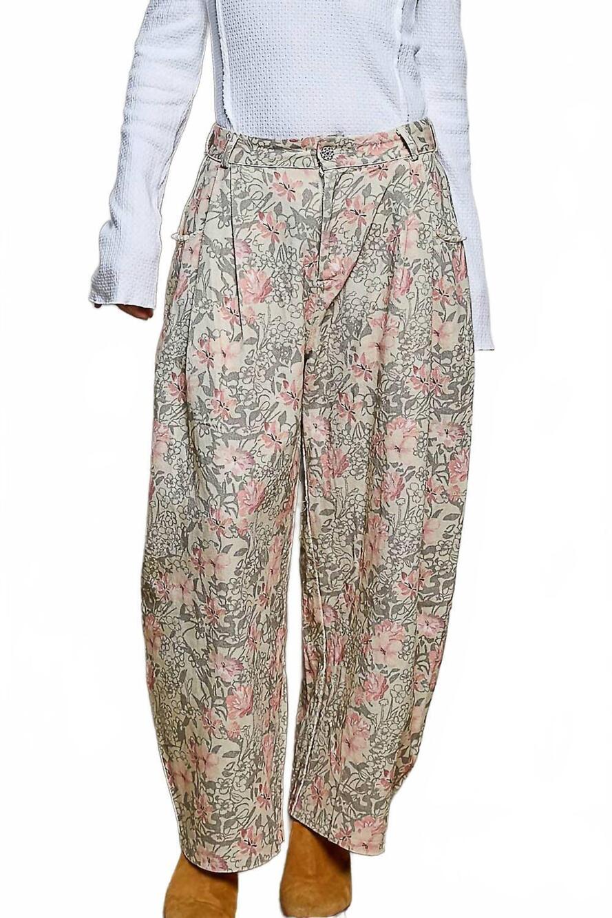 NEW POL crafted textured allover print woven wide leg pants in almond multi
